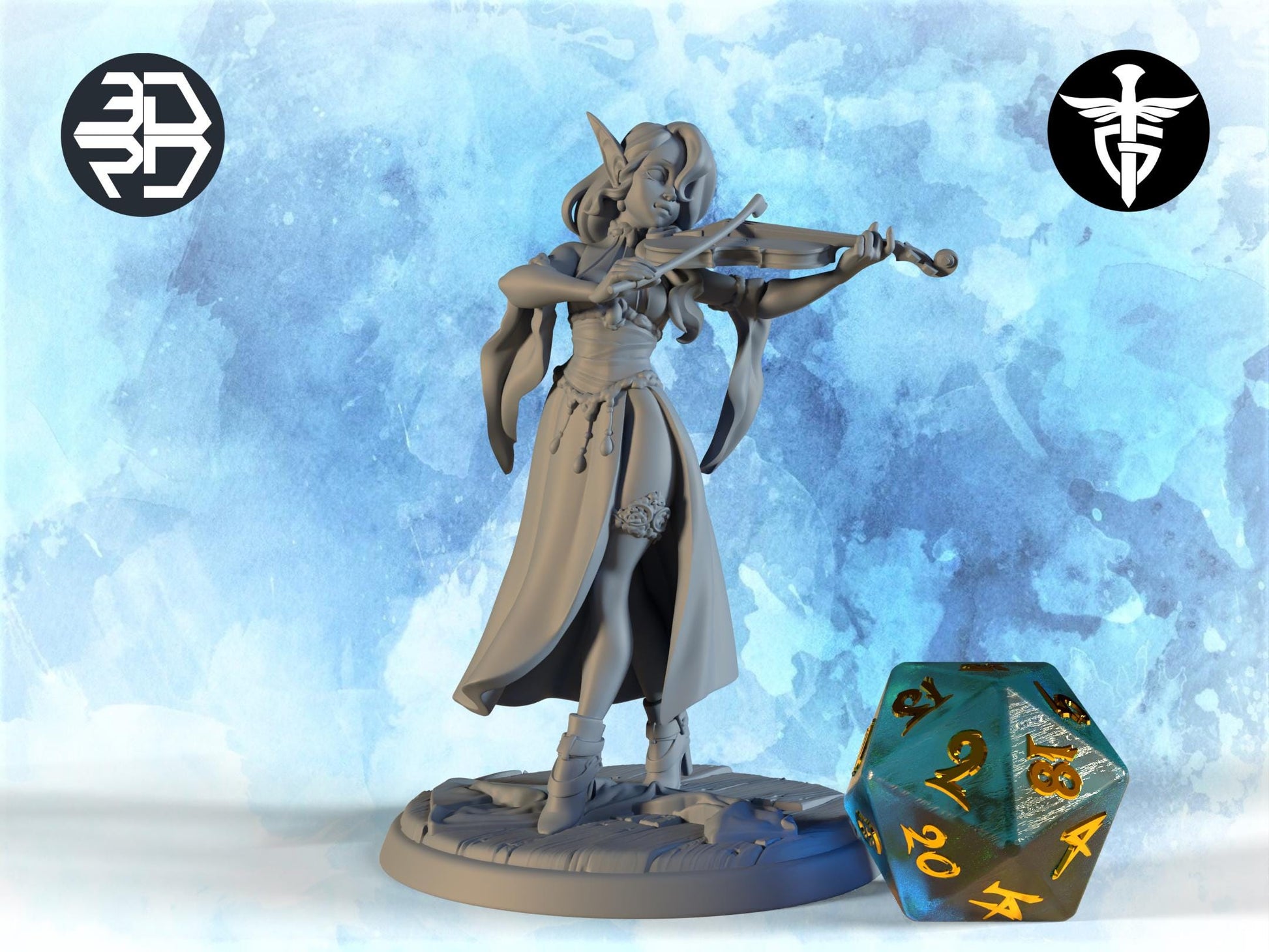 Female Bard Miniature, Silv | Twin Goddess Miniatures | Tabletop RPG Miniature | Roleplaying 3D Printed Fantasy Mini - 3DPrintDen