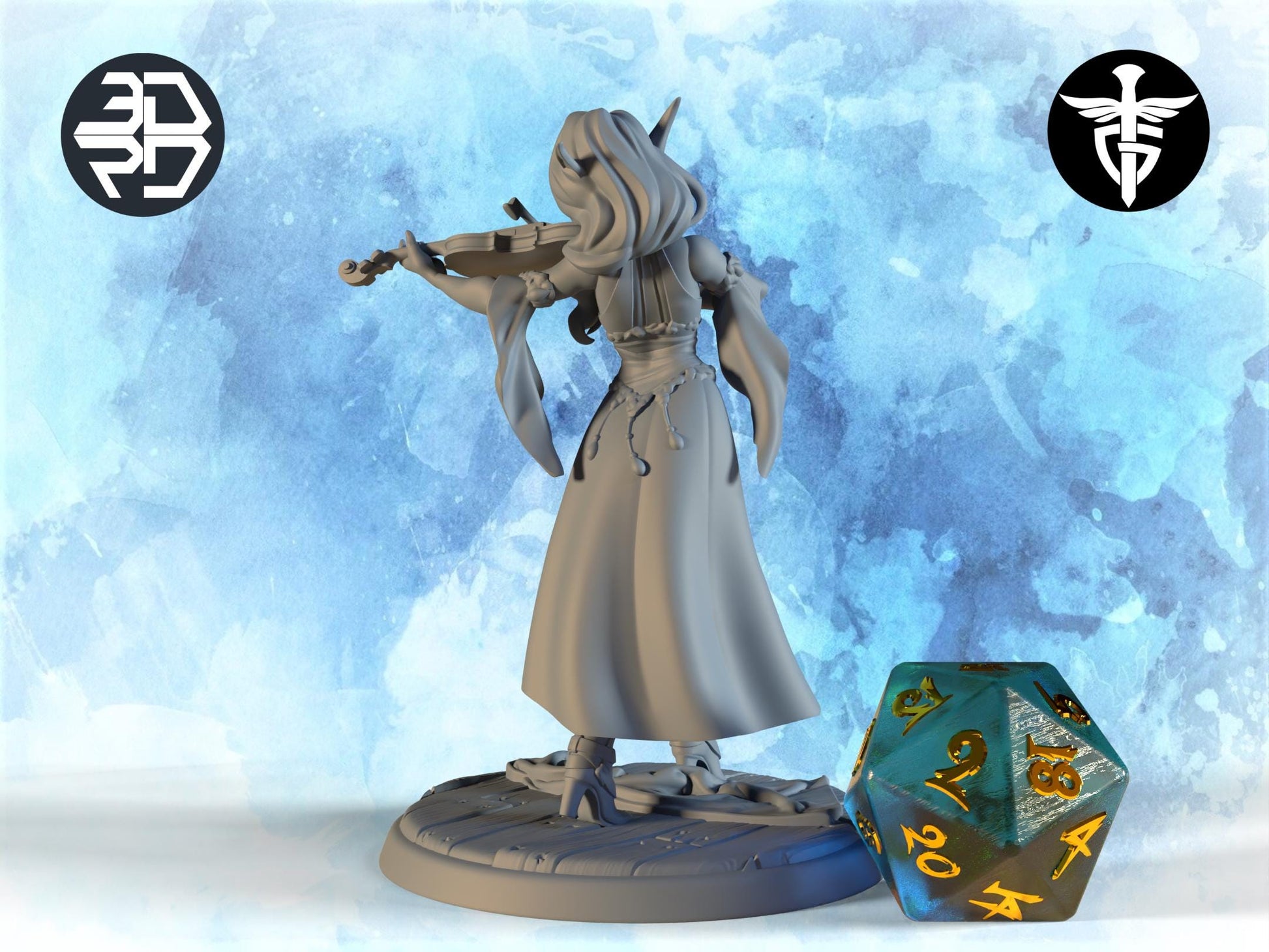 Female Bard Miniature, Silv | Twin Goddess Miniatures | Tabletop RPG Miniature | Roleplaying 3D Printed Fantasy Mini - 3DPrintDen