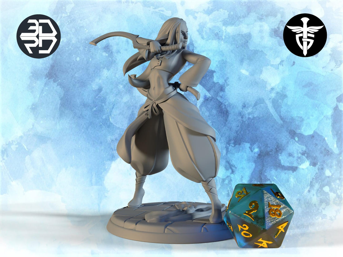 Female Firbolg Bladedancer Miniature, Shahana | Twin Goddess Miniatures | Tabletop RPG Miniature | Roleplaying 3D Printed Fantasy Mini - 3DPrintDen