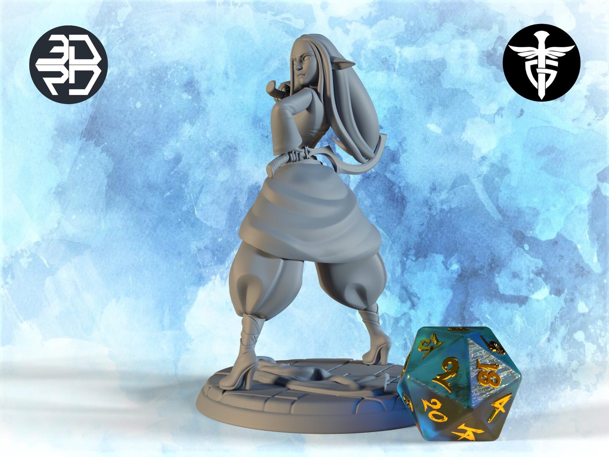 Female Firbolg Bladedancer Miniature, Shahana | Twin Goddess Miniatures | Tabletop RPG Miniature | Roleplaying 3D Printed Fantasy Mini - 3DPrintDen