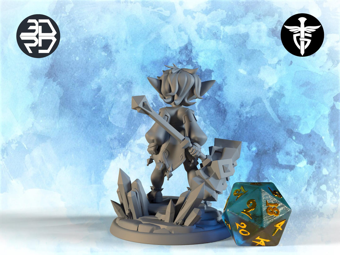 Female Goblin Hammerscout Miniature, Pommel | Twin Goddess Miniatures | Tabletop RPG Miniature | Roleplaying 3D Printed Fantasy Mini - 3DPrintDen