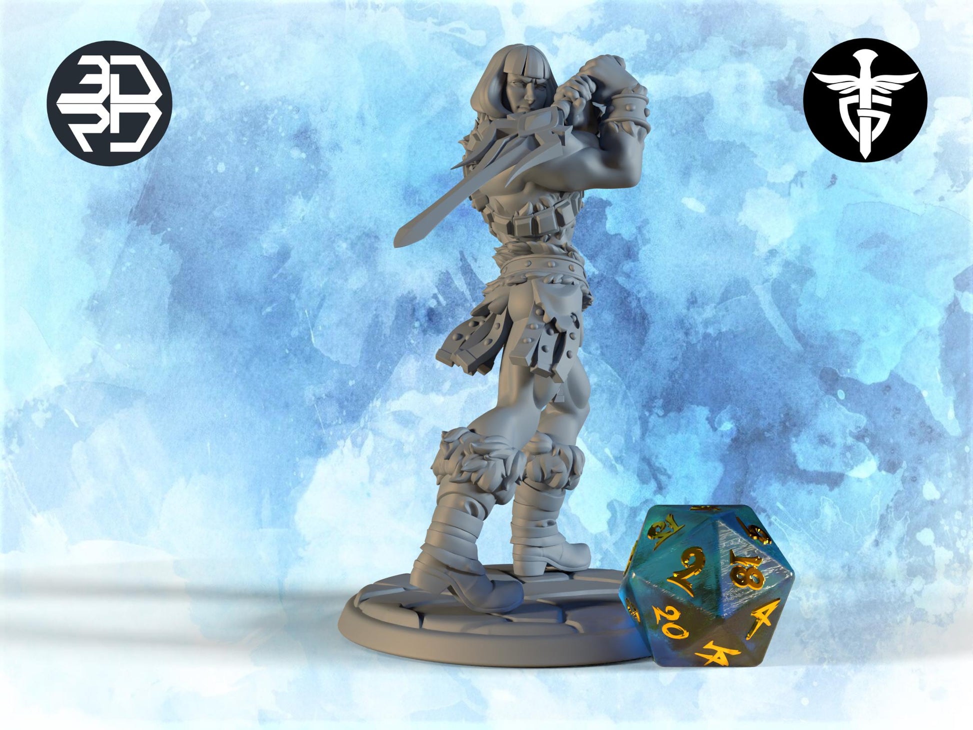 Barbarian Miniature, Himbro | Twin Goddess Miniatures | Tabletop RPG Miniature | Roleplaying 3D Printed Fantasy Mini - 3DPrintDen