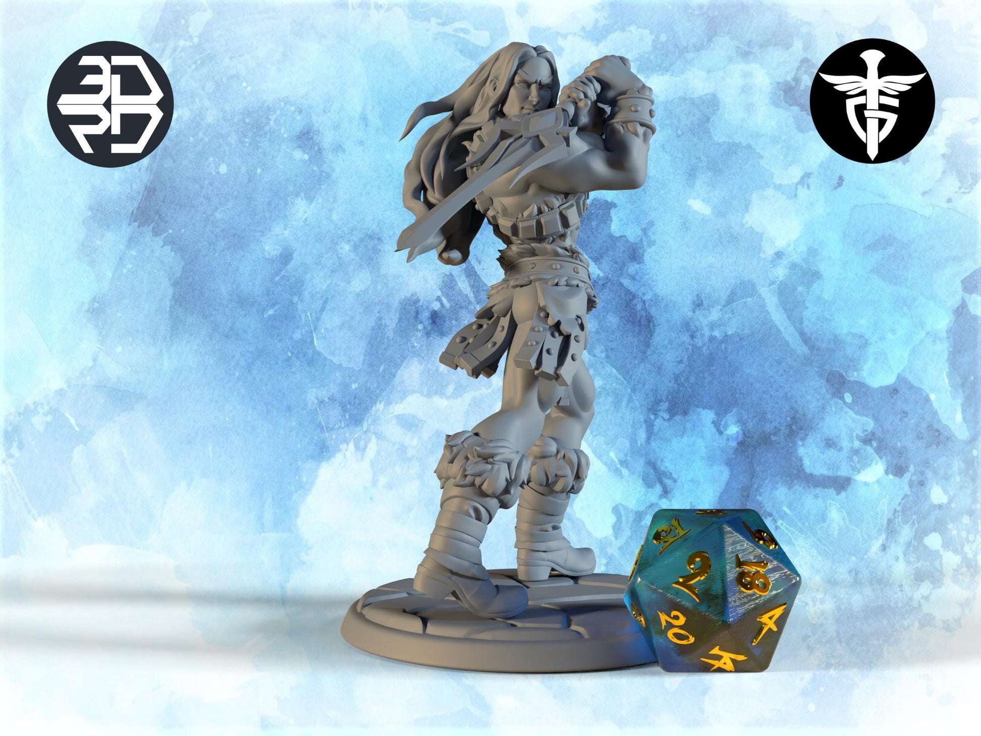 Barbarian Miniature, Himbro | Twin Goddess Miniatures | Tabletop RPG Miniature | Roleplaying 3D Printed Fantasy Mini - 3DPrintDen