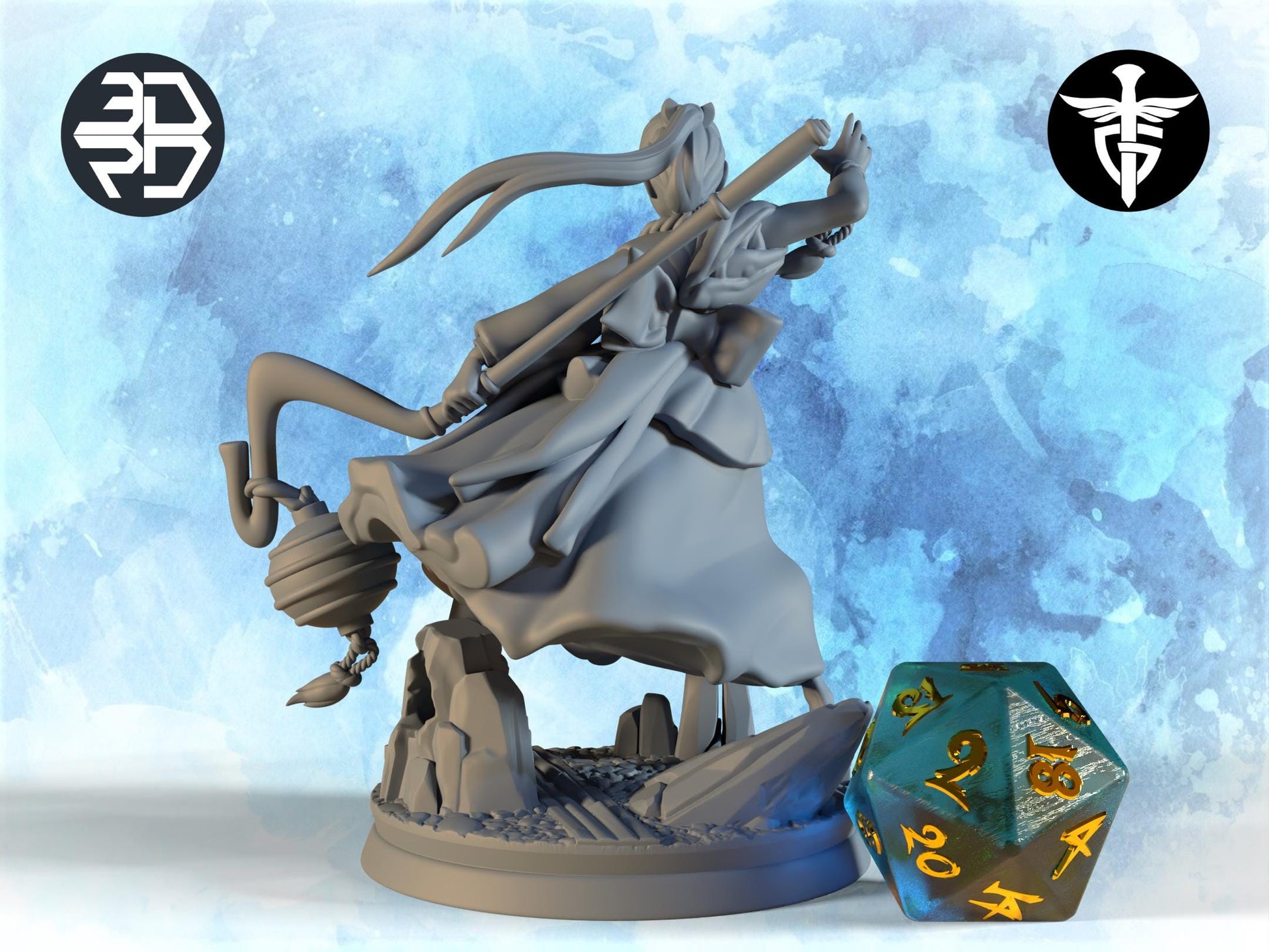 Female Wizard Miniature | Twin Goddess Miniatures | Tabletop RPG Miniature | Roleplaying 3D Printed Fantasy Mini - 3DPrintDen