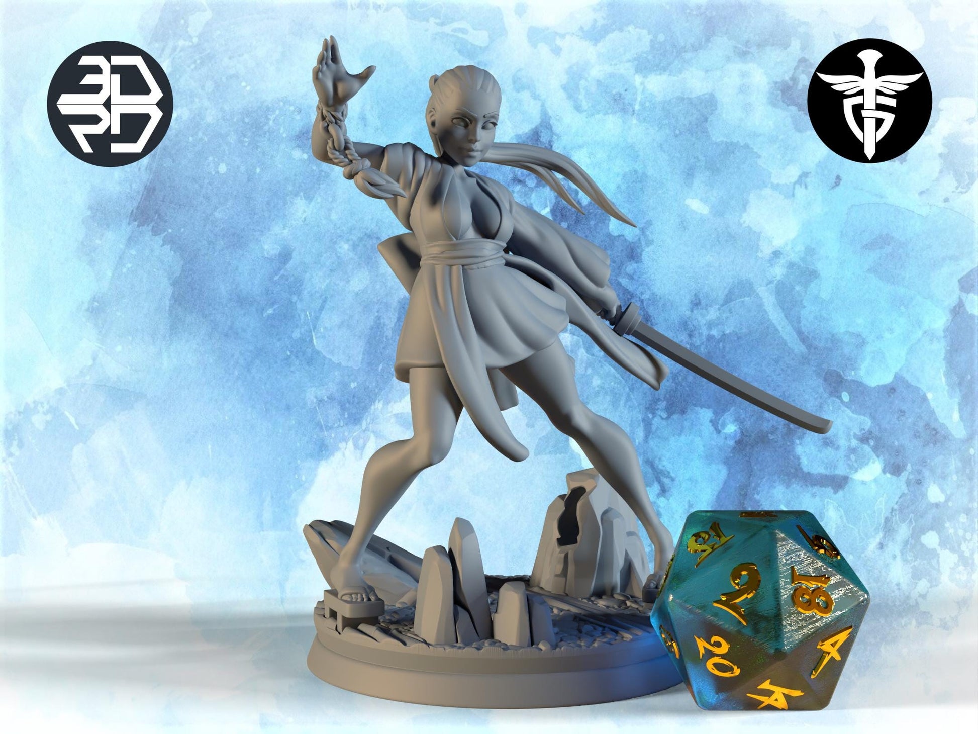 Female Wizard Miniature | Twin Goddess Miniatures | Tabletop RPG Miniature | Roleplaying 3D Printed Fantasy Mini - 3DPrintDen