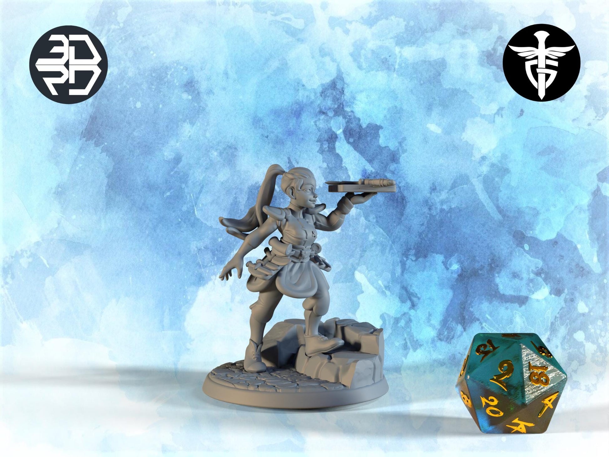 Female Halfling Merchant Miniature, Pip | Twin Goddess Miniatures | Tabletop RPG Miniature | Roleplaying 3D Printed Fantasy Mini - 3DPrintDen