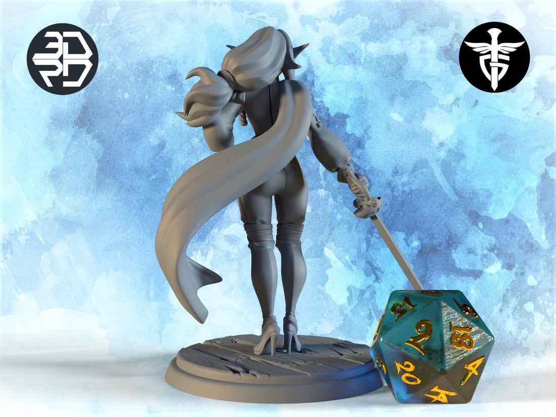 Female Duelist Miniature, Karina | Twin Goddess Miniatures | Tabletop RPG Miniature | Roleplaying 3D Printed Fantasy Mini - 3DPrintDen