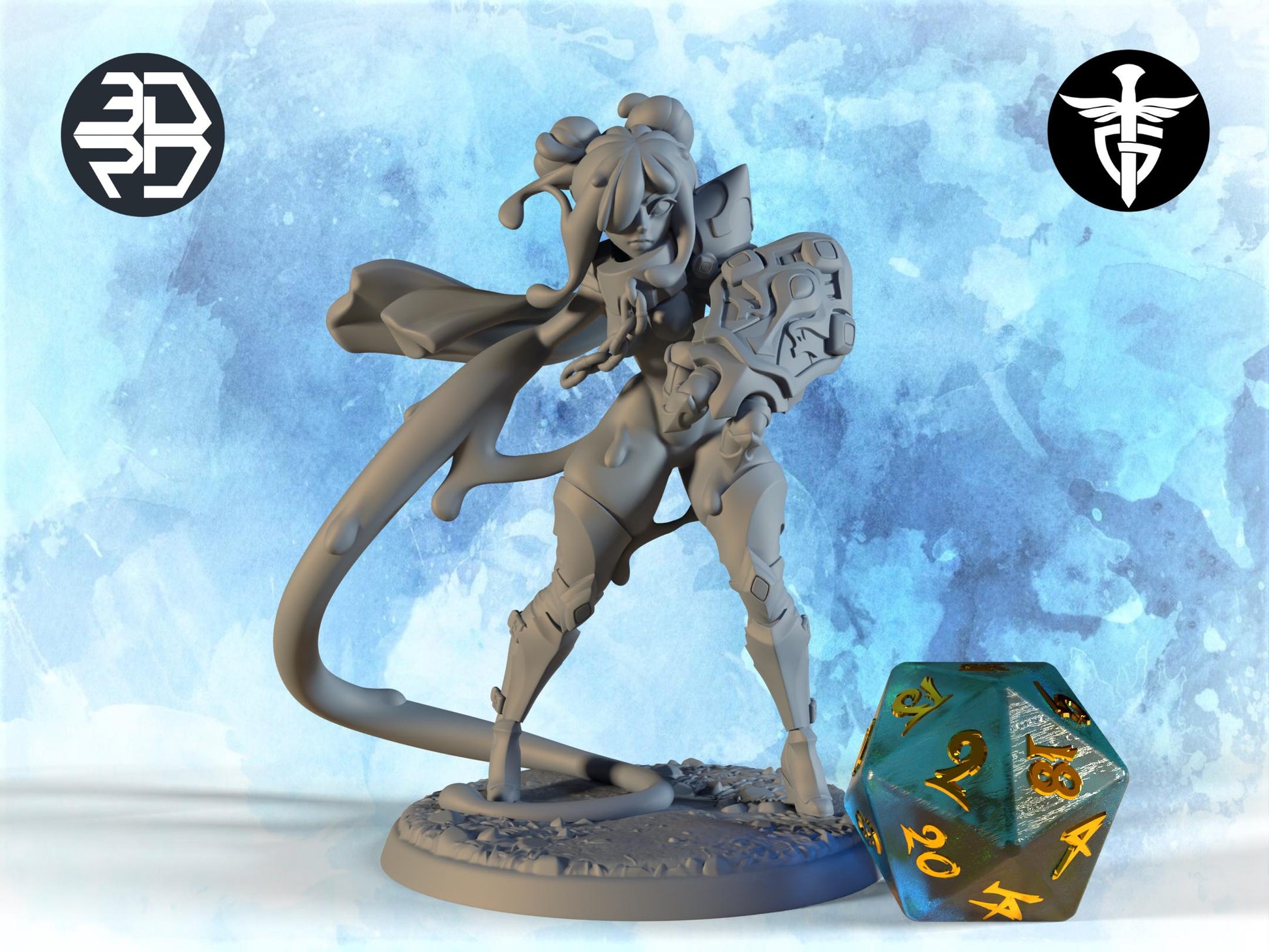 Slime Girl Fighter Miniature | Twin Goddess Miniatures | Tabletop RPG Miniature | Roleplaying 3D Printed Fantasy Mini - 3DPrintDen