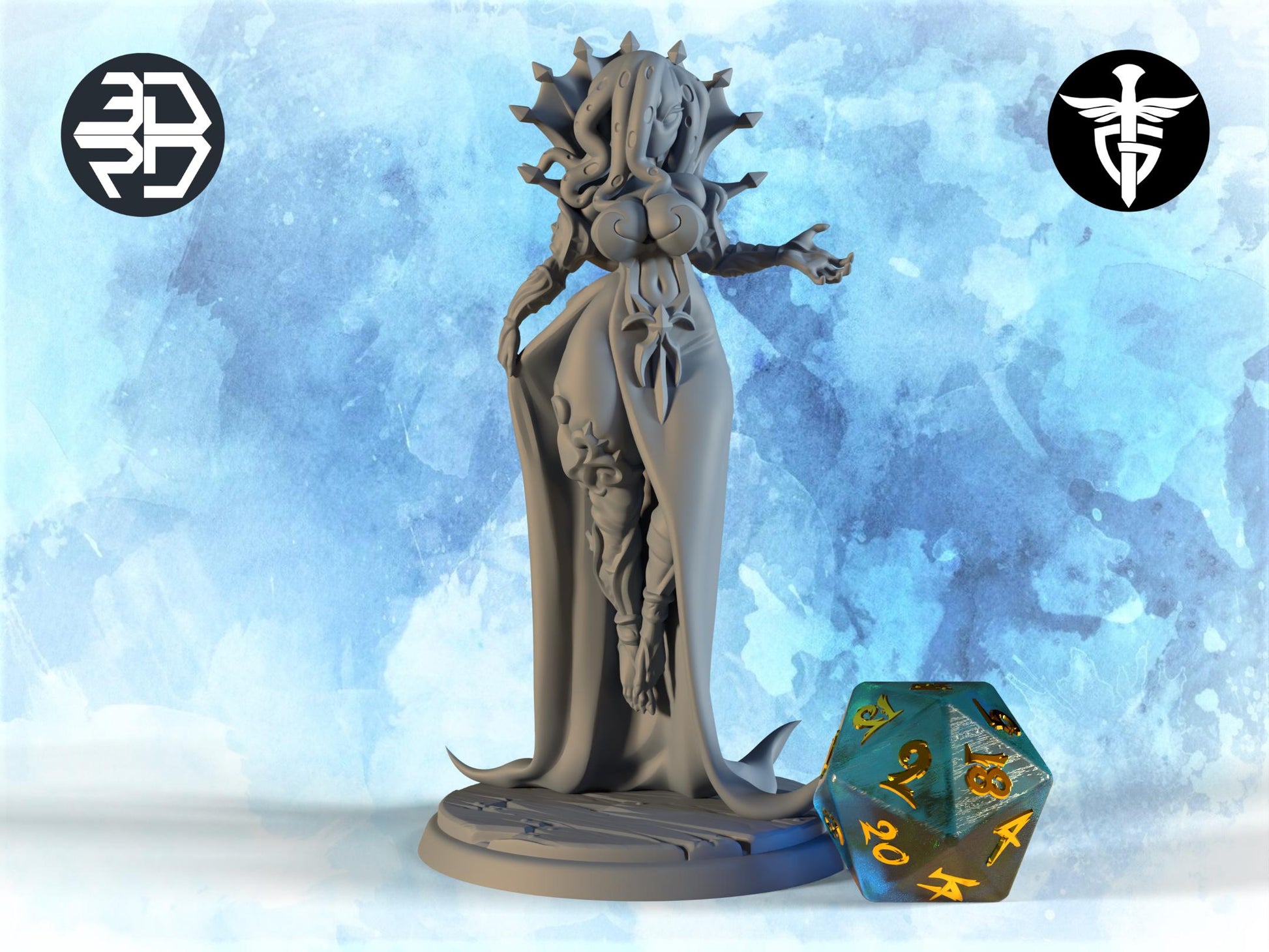 Female Illithid Miniature | Twin Goddess Miniatures | Tabletop RPG Miniature | Roleplaying 3D Printed Fantasy Mini - 3DPrintDen