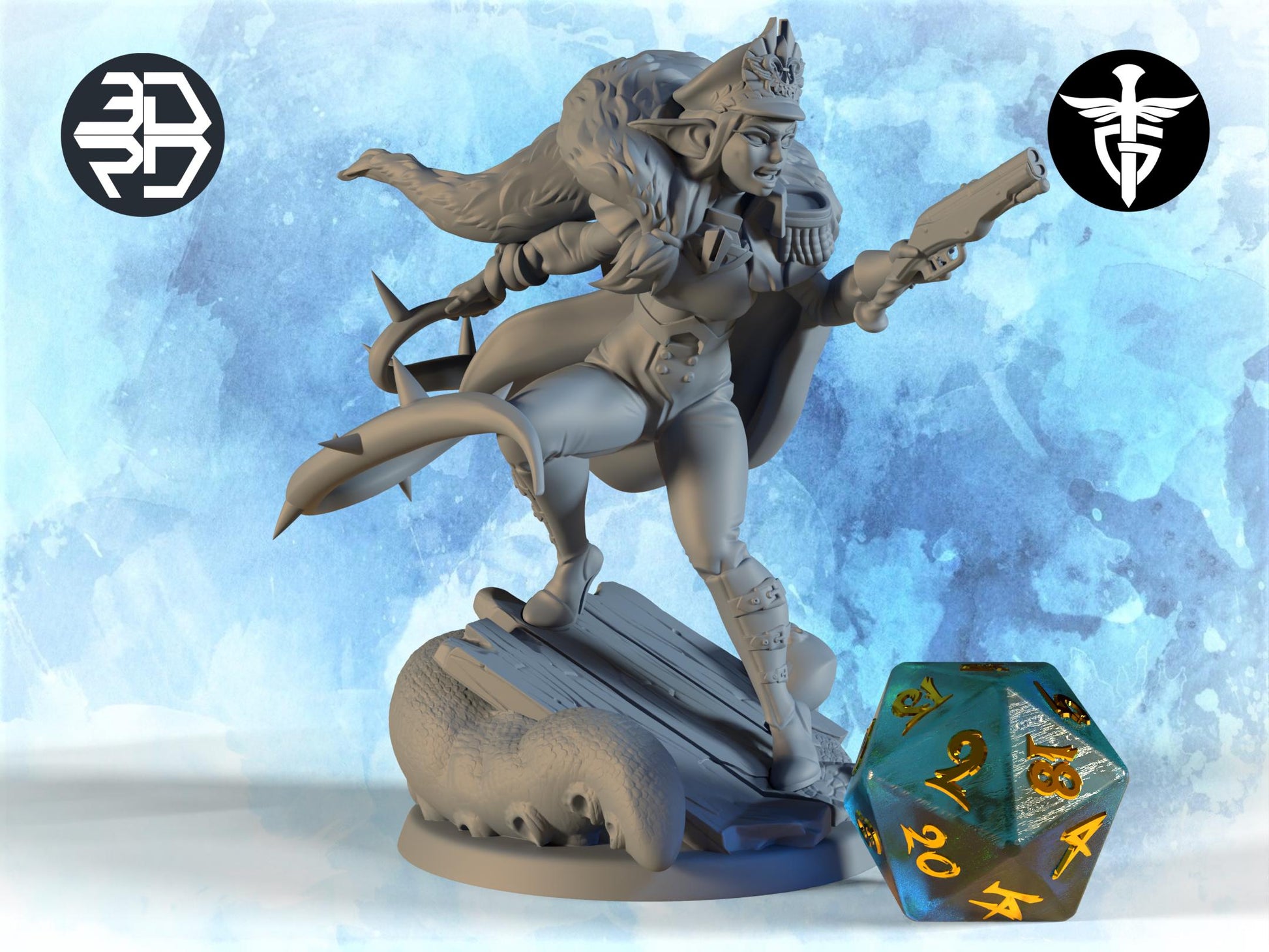 Female Elf Commander Miniature, Karina | Twin Goddess Miniatures | Tabletop RPG Miniature | Roleplaying 3D Printed Fantasy Mini - 3DPrintDen