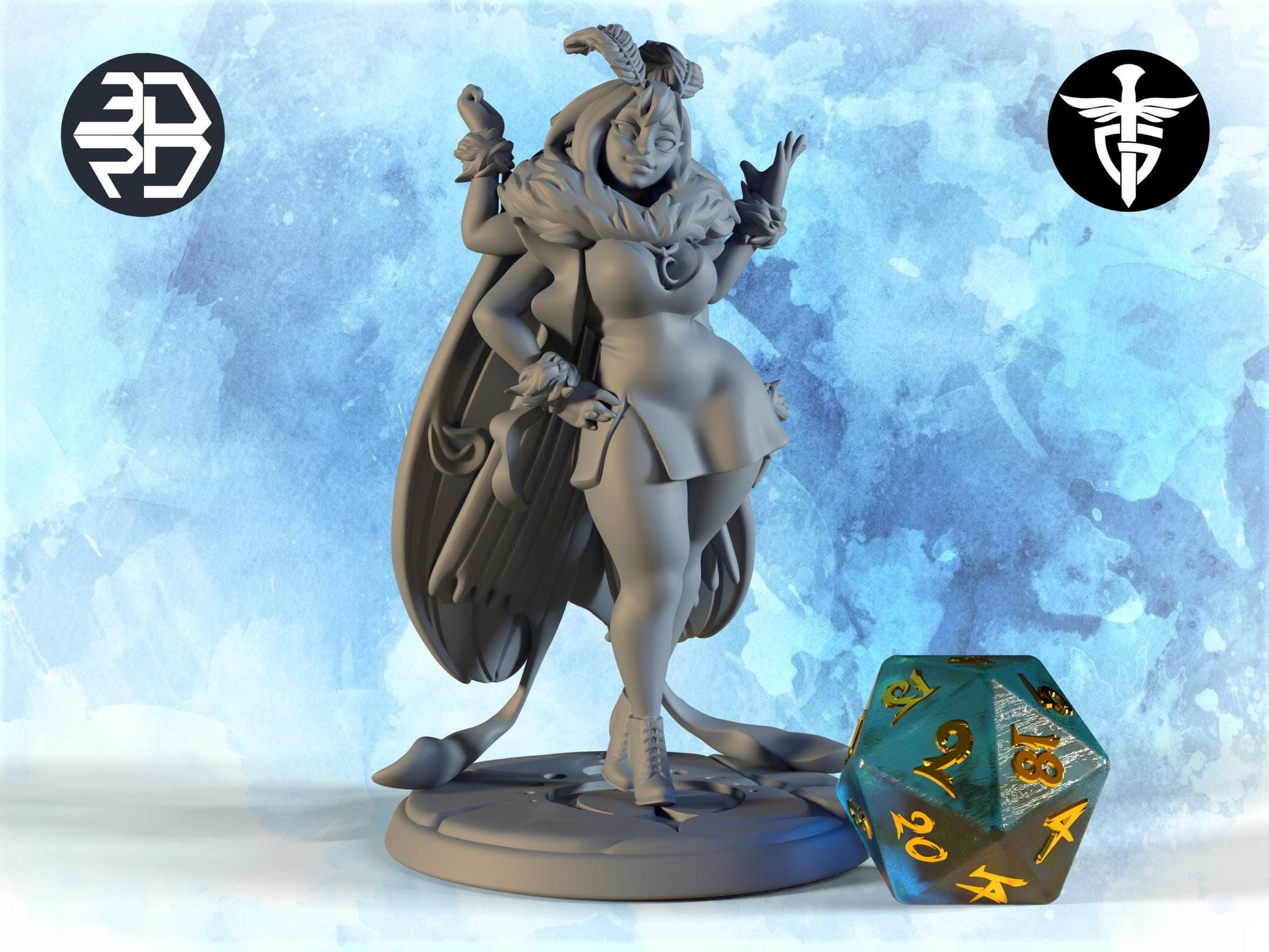 Moth Girl Miniature| Twin Goddess Miniatures | Tabletop RPG Miniature | Roleplaying 3D Printed Fantasy Mini - 3DPrintDen