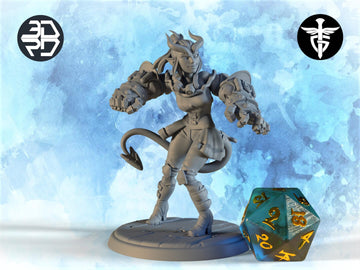 Female Tiefling Fighter Miniature, Punch | Twin Goddess Miniatures | Tabletop RPG Miniature | Roleplaying 3D Printed Fantasy Mini - 3DPrintDen