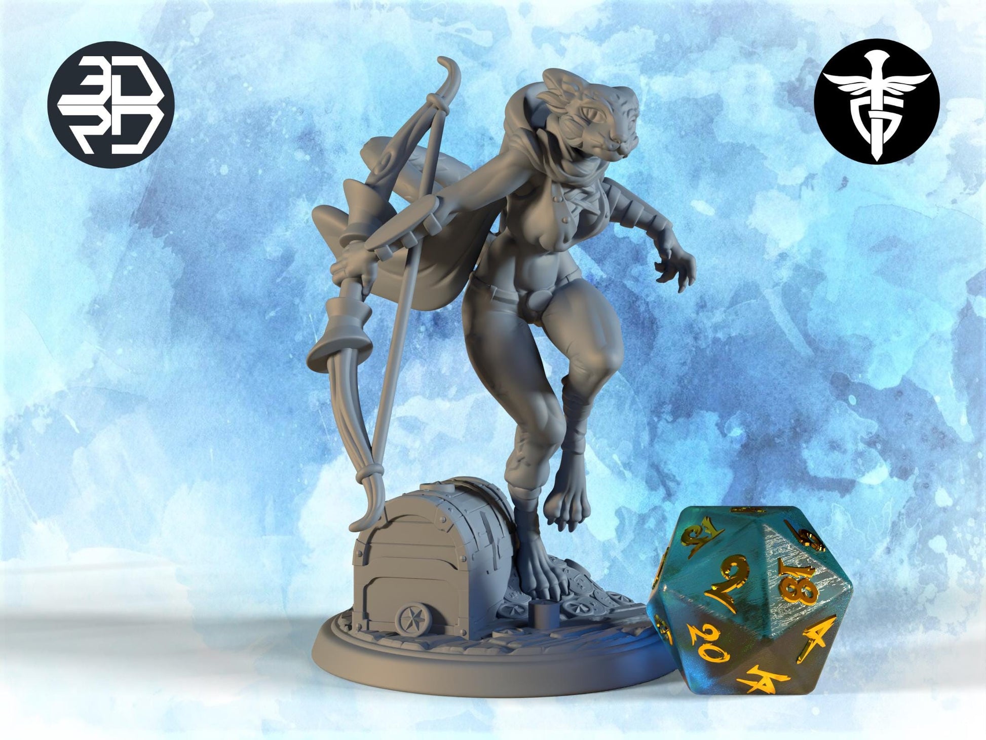 Female Tabaxi Miniature | Twin Goddess Miniatures | Tabletop RPG Miniature | Roleplaying 3D Printed Fantasy Mini - 3DPrintDen