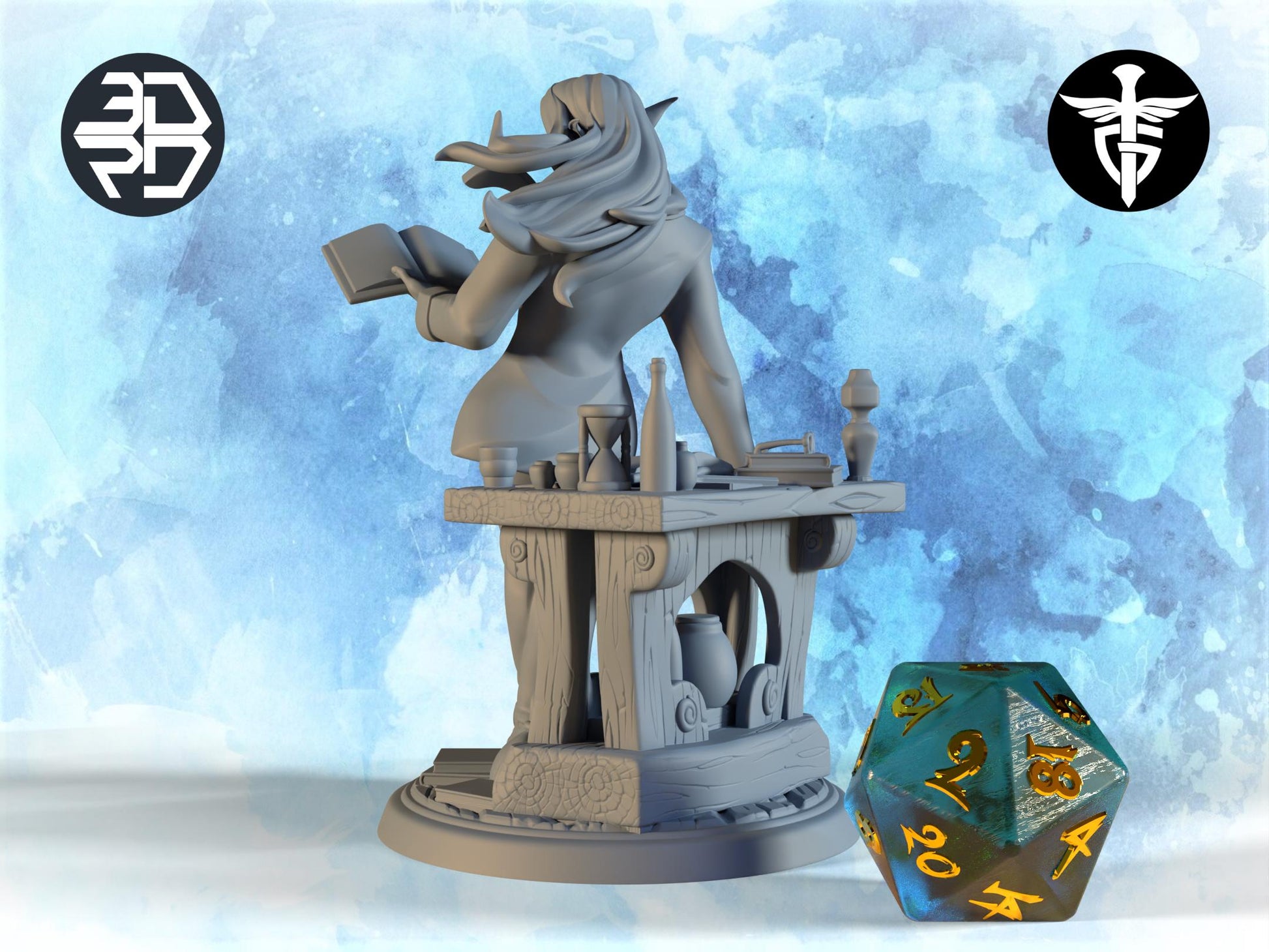 Elf Professor Miniature, Syiva | Twin Goddess Miniatures | Tabletop RPG Miniature | Roleplaying 3D Printed Fantasy Mini - 3DPrintDen