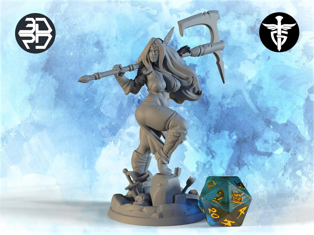 Female Barbarian Miniature, Thitania | Twin Goddess Miniatures | Tabletop RPG Miniature | Roleplaying 3D Printed Fantasy Mini - 3DPrintDen