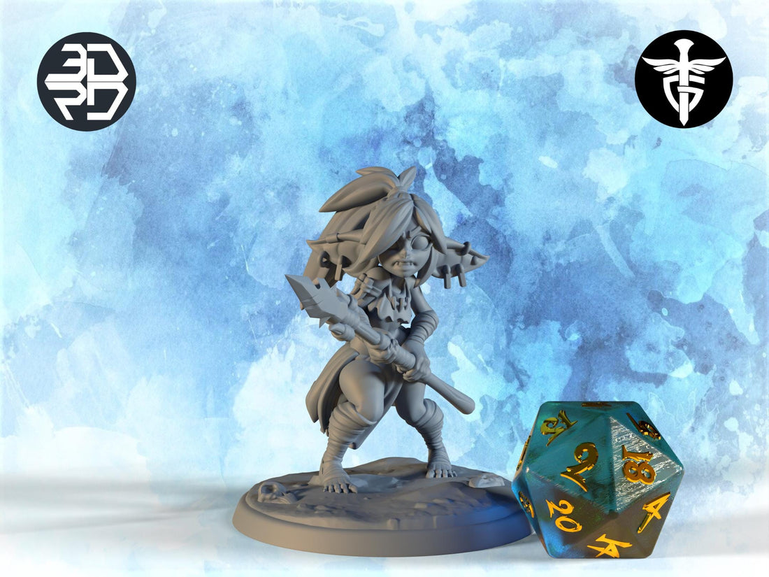 Female Goblin Fighter Miniature | Twin Goddess Miniatures | Tabletop RPG Miniature | Roleplaying 3D Printed Fantasy Mini - 3DPrintDen