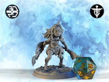 Female Goblin Hunter Miniature, Hack | Twin Goddess Miniatures | Tabletop RPG Miniature | Roleplaying 3D Printed Fantasy Mini - 3DPrintDen
