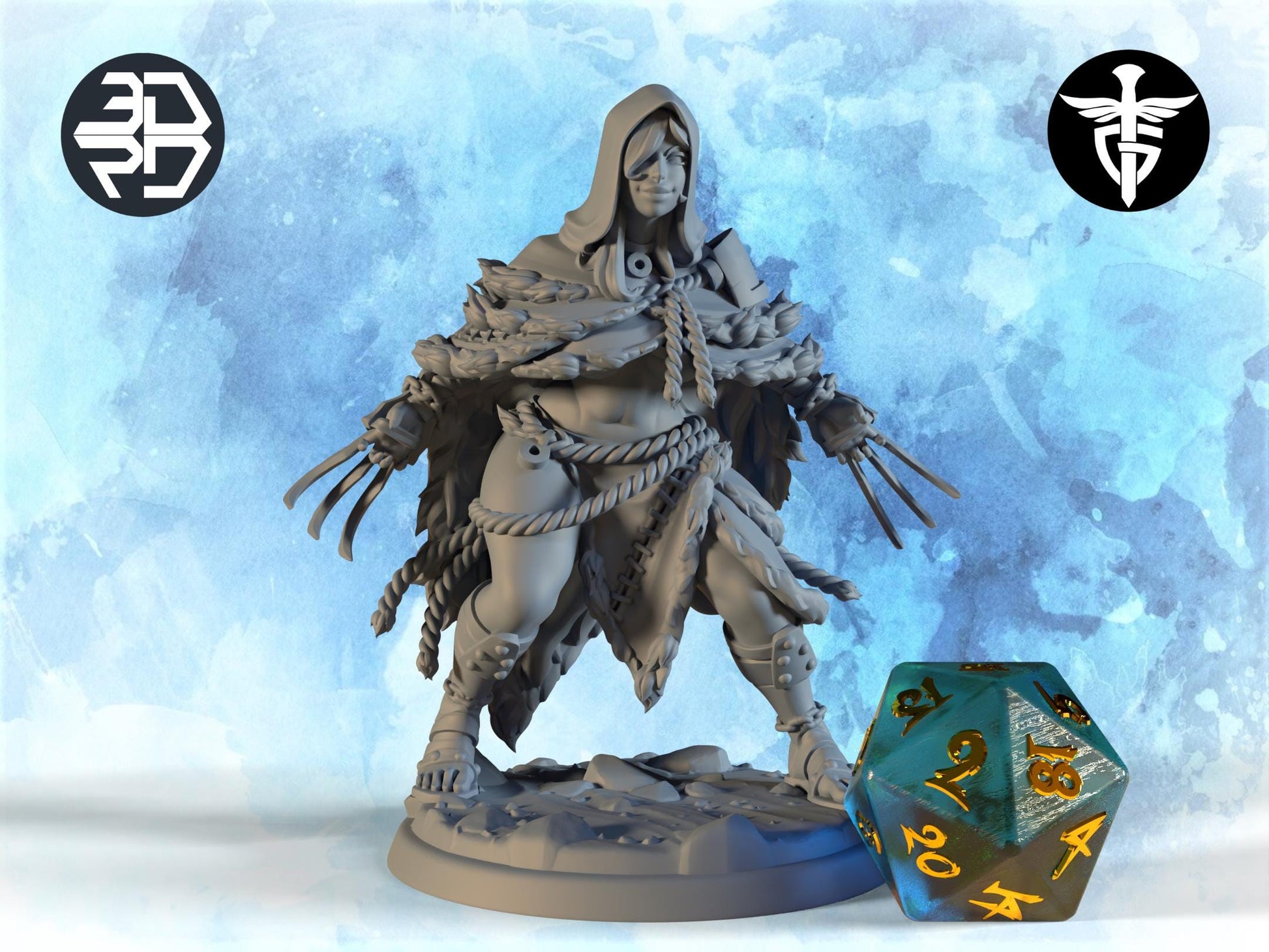 Ancient Female Claw Rogue Miniature, Lynia | Twin Goddess Miniatures | Tabletop RPG Miniature | Roleplaying 3D Printed Fantasy Mini - 3DPrintDen