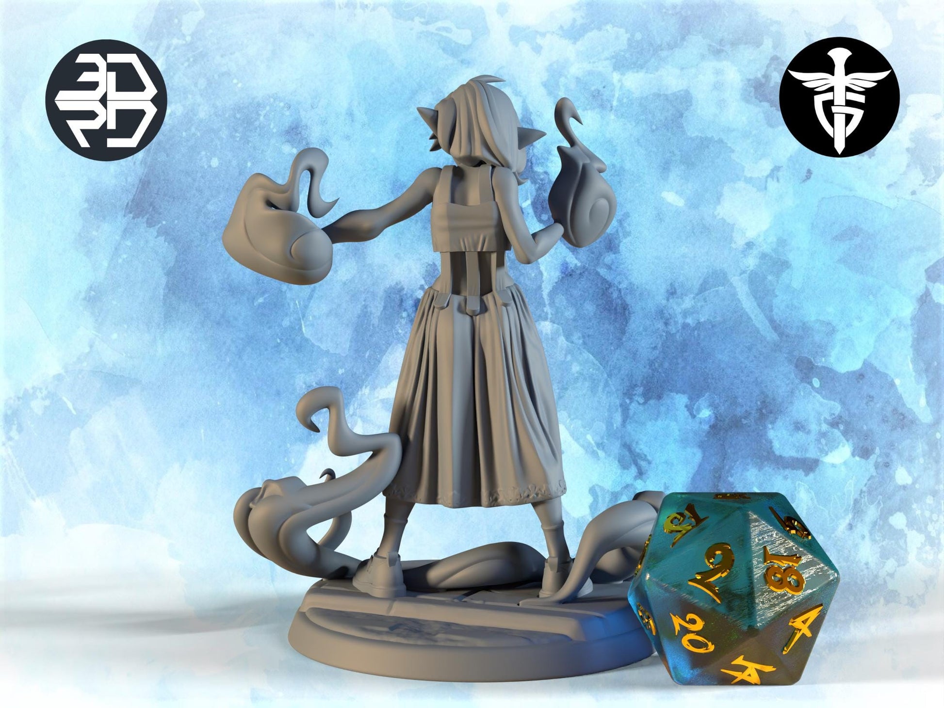 Female Goth Elf Hexxer Miniature, Nel | Twin Goddess Miniatures | Tabletop RPG Miniature | Roleplaying 3D Printed Fantasy Mini - 3DPrintDen