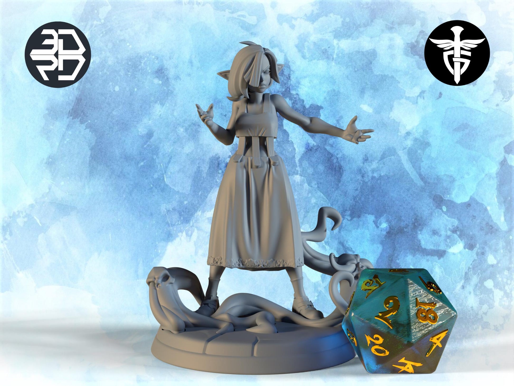Female Goth Elf Hexxer Miniature, Nel | Twin Goddess Miniatures | Tabletop RPG Miniature | Roleplaying 3D Printed Fantasy Mini - 3DPrintDen