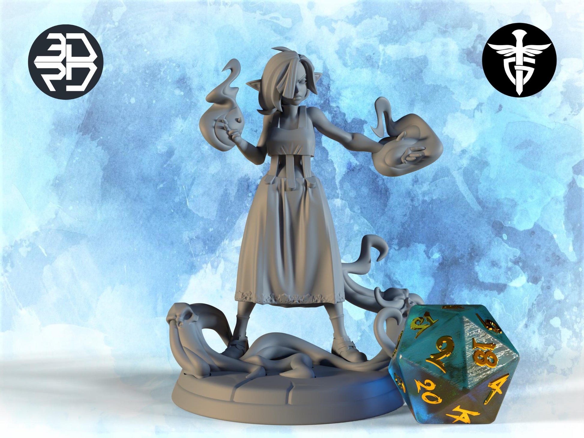 Female Goth Elf Hexxer Miniature, Nel | Twin Goddess Miniatures | Tabletop RPG Miniature | Roleplaying 3D Printed Fantasy Mini - 3DPrintDen