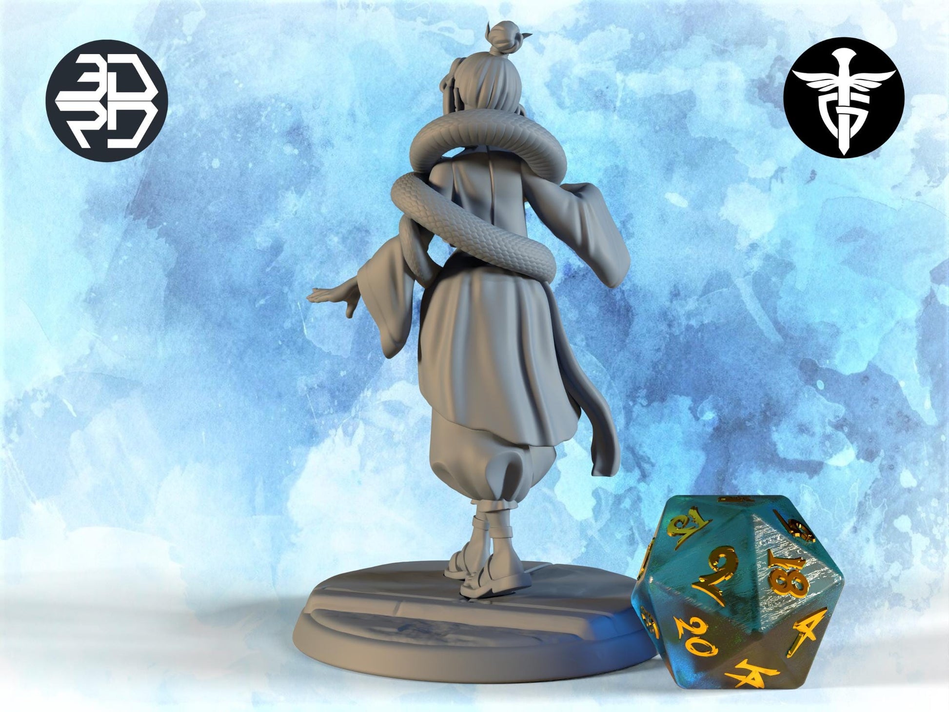 Female Yoga Snake Master Miniature, Saan | Twin Goddess Miniatures | Tabletop RPG Miniature | Roleplaying 3D Printed Fantasy Mini - 3DPrintDen