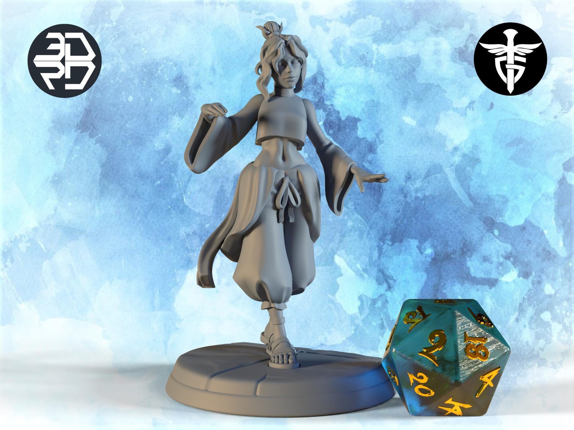 Female Yoga Snake Master Miniature, Saan | Twin Goddess Miniatures | Tabletop RPG Miniature | Roleplaying 3D Printed Fantasy Mini - 3DPrintDen