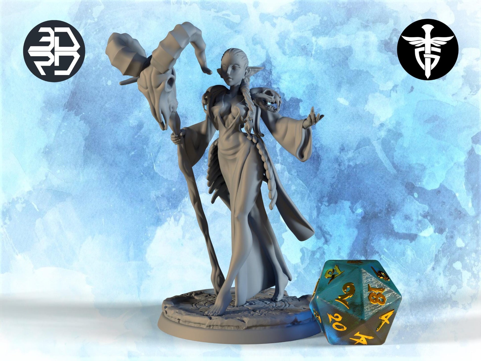 Elf Druid Miniature | Twin Goddess Miniatures | Tabletop RPG Miniature | Roleplaying 3D Printed Fantasy Mini - 3DPrintDen