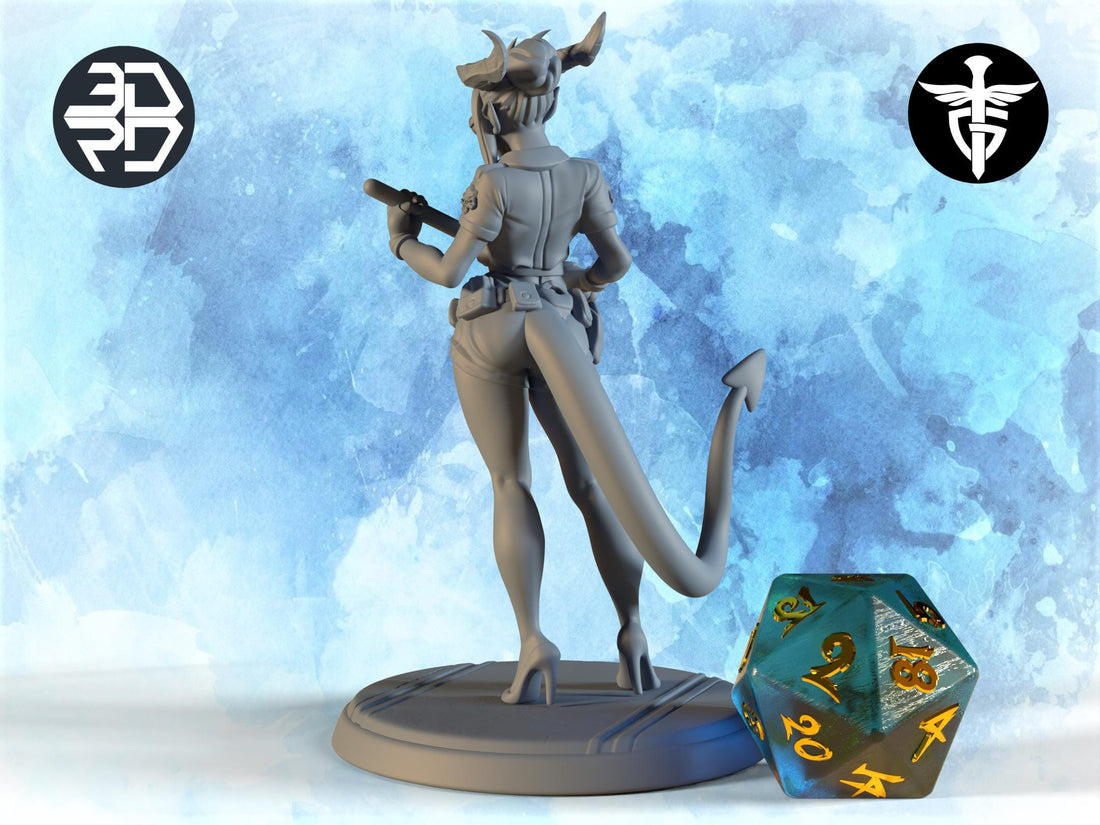 Female Officer Costume Miniature, Stacy | Twin Goddess Miniatures | Tabletop RPG Miniature | Roleplaying 3D Printed Fantasy Mini - 3DPrintDen