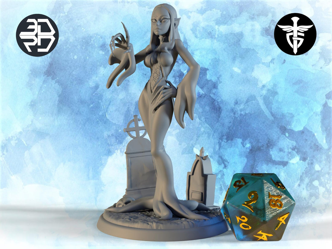 Female Vampire Miniature | Twin Goddess Miniatures | Tabletop RPG Miniature | Roleplaying 3D Printed Fantasy Mini - 3DPrintDen
