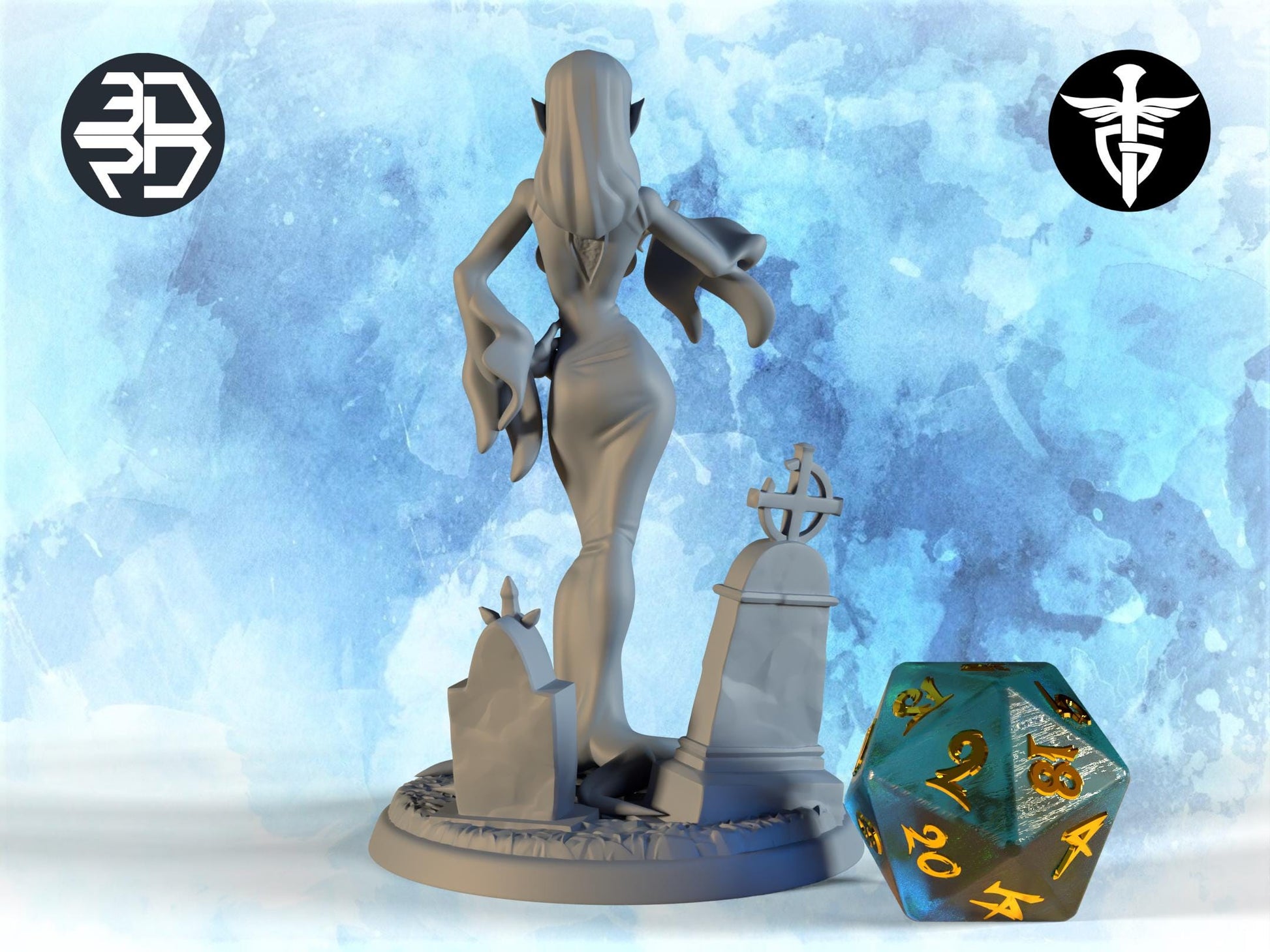 Female Vampire Miniature | Twin Goddess Miniatures | Tabletop RPG Miniature | Roleplaying 3D Printed Fantasy Mini - 3DPrintDen