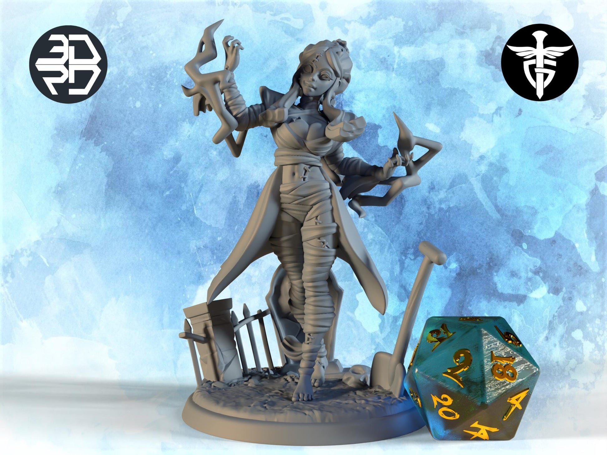 Mummy Bride Miniature | Twin Goddess Miniatures | Tabletop RPG Miniature | Roleplaying 3D Printed Fantasy Mini - 3DPrintDen