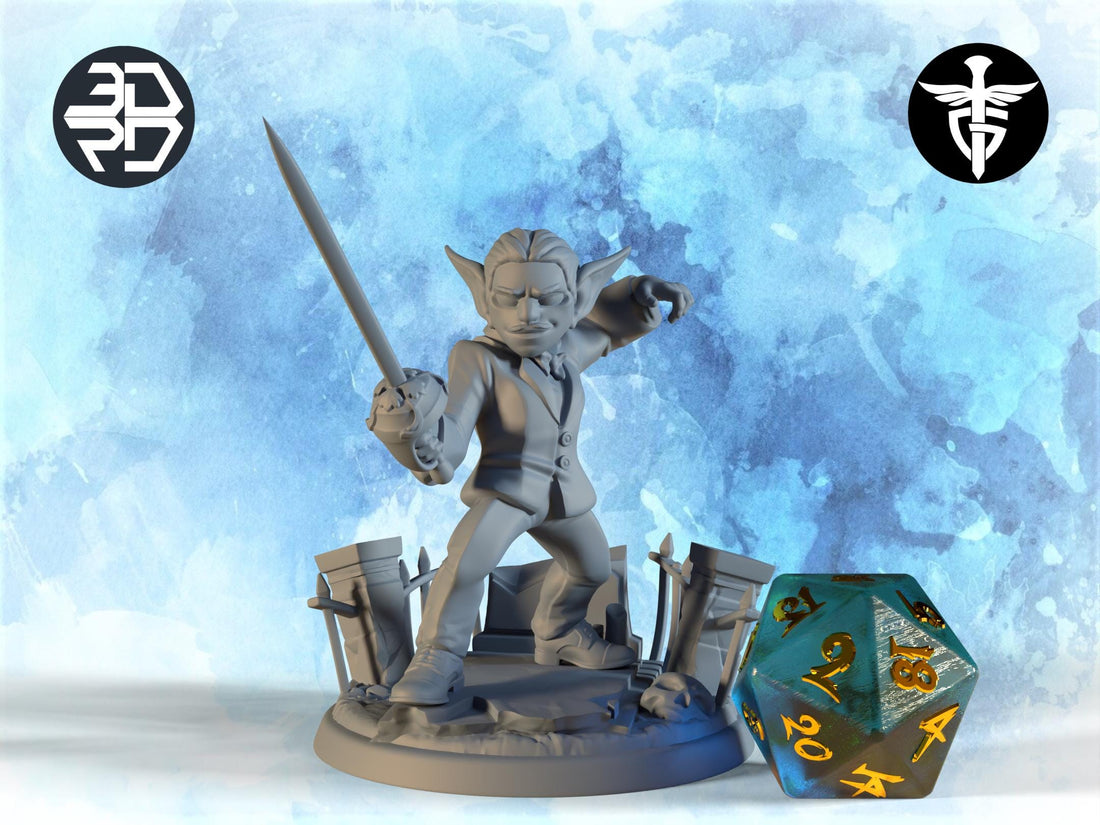 Vampire Fencer Miniature, Ramirez | Twin Goddess Miniatures | Tabletop RPG Miniature | Roleplaying 3D Printed Fantasy Mini - 3DPrintDen