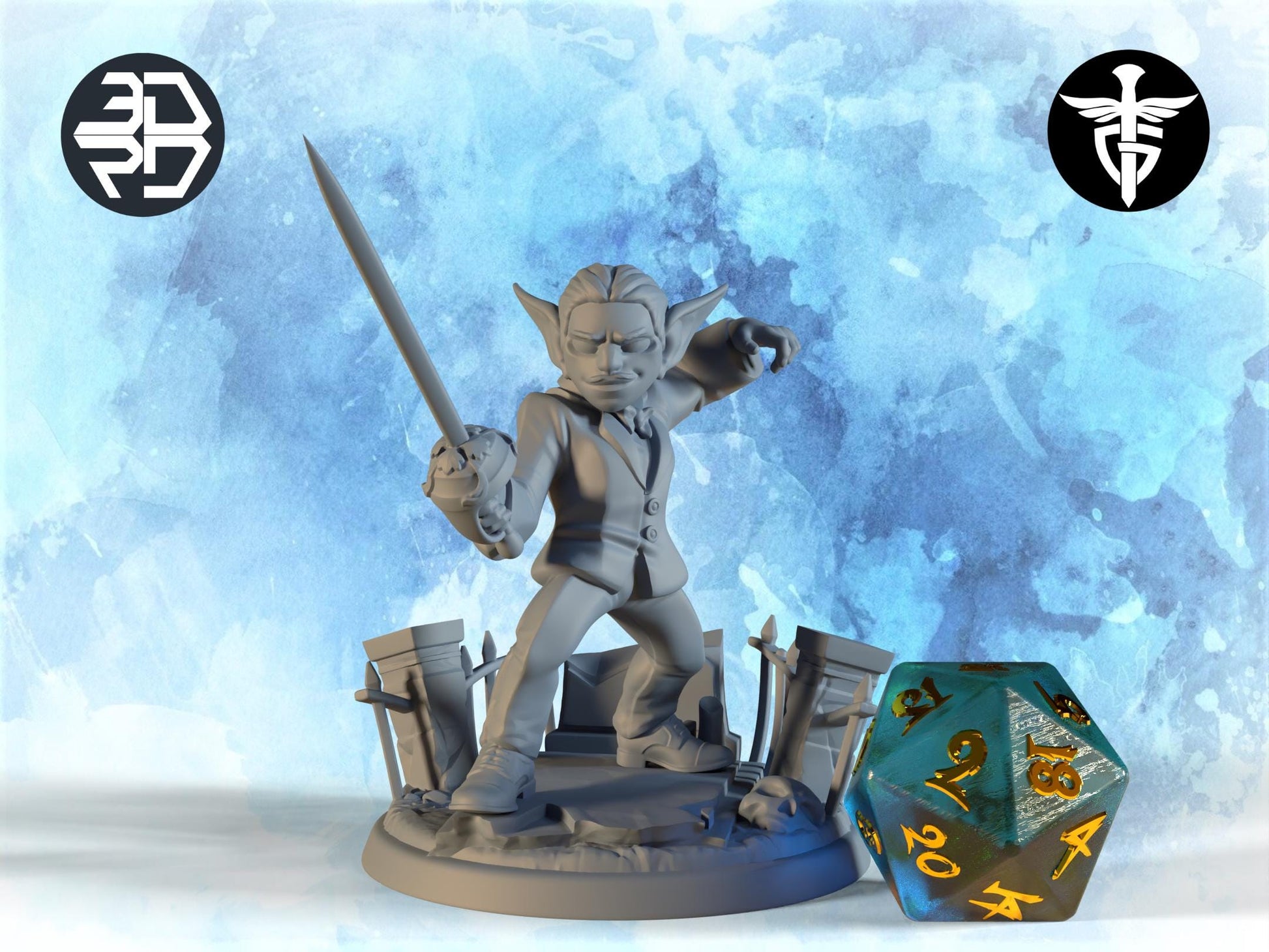 Vampire Fencer Miniature, Ramirez | Twin Goddess Miniatures | Tabletop RPG Miniature | Roleplaying 3D Printed Fantasy Mini - 3DPrintDen