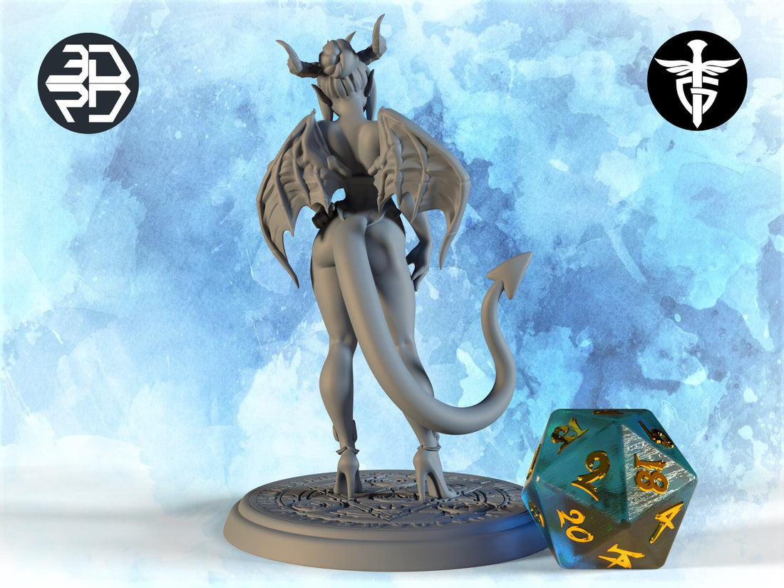 Succubus Miniature | Twin Goddess Miniatures | Tabletop RPG Miniature | Roleplaying 3D Printed Fantasy Mini - 3DPrintDen