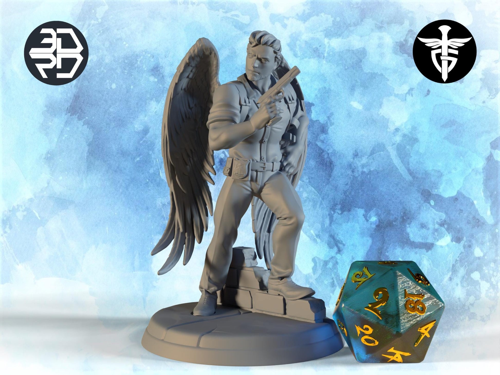 Aasimar Detective Miniature | Twin Goddess Miniatures | Tabletop RPG Miniature | Roleplaying 3D Printed Fantasy Mini - 3DPrintDen