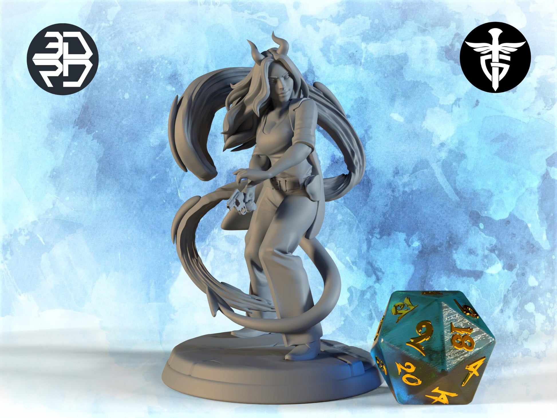 Succubus Investigator Miniature | Twin Goddess Miniatures | Tabletop RPG Miniature | Roleplaying 3D Printed Fantasy Mini - 3DPrintDen