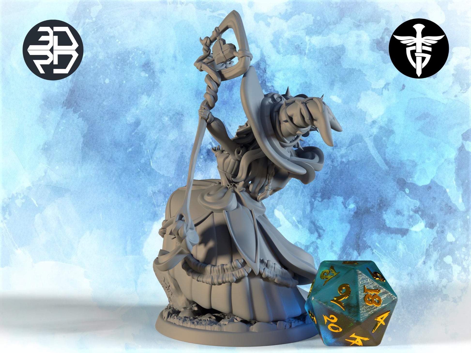 Female Necromancer Miniature | Twin Goddess Miniatures | Tabletop RPG Miniature | Roleplaying 3D Printed Fantasy Mini - 3DPrintDen