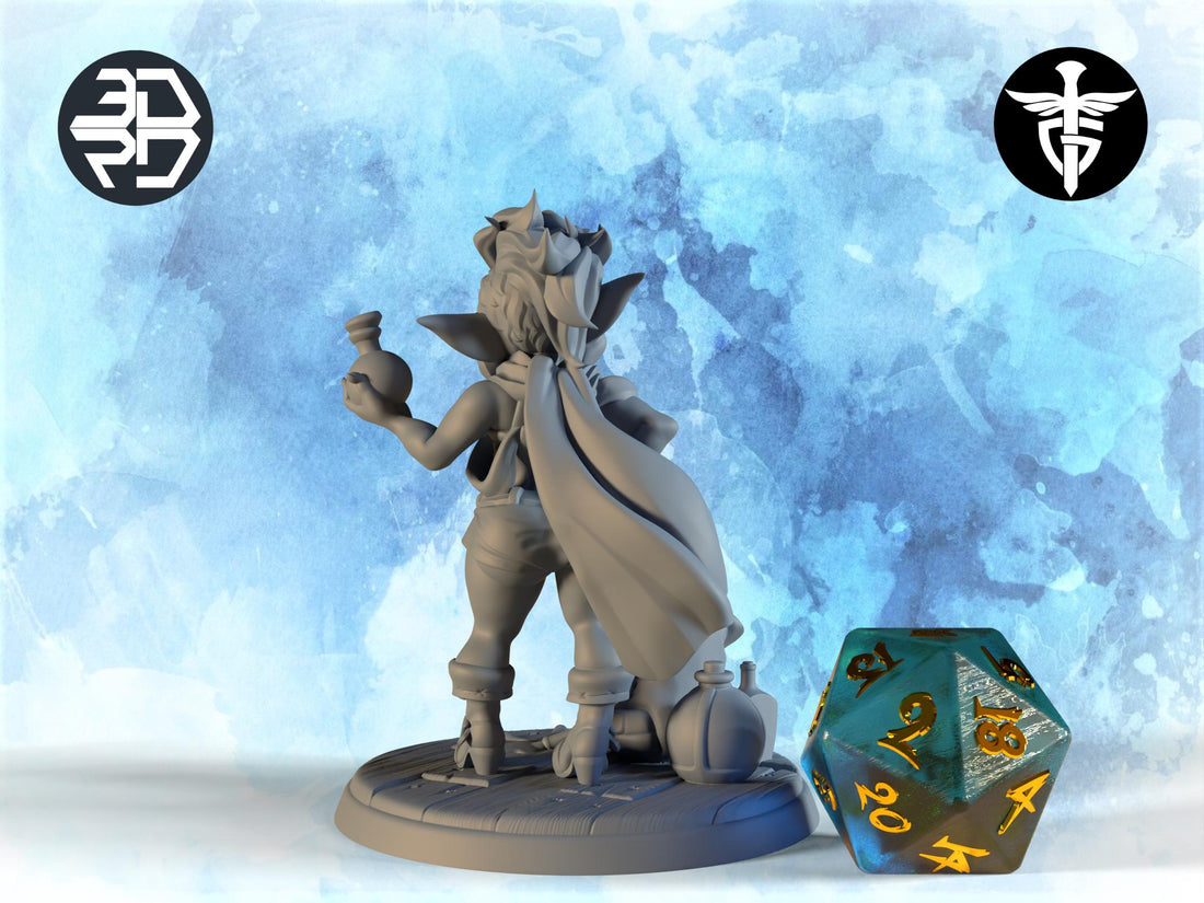Female Goblin Alchemist Miniature, Goldie | Twin Goddess Miniatures | Tabletop RPG Miniature | Roleplaying 3D Printed Fantasy Mini - 3DPrintDen