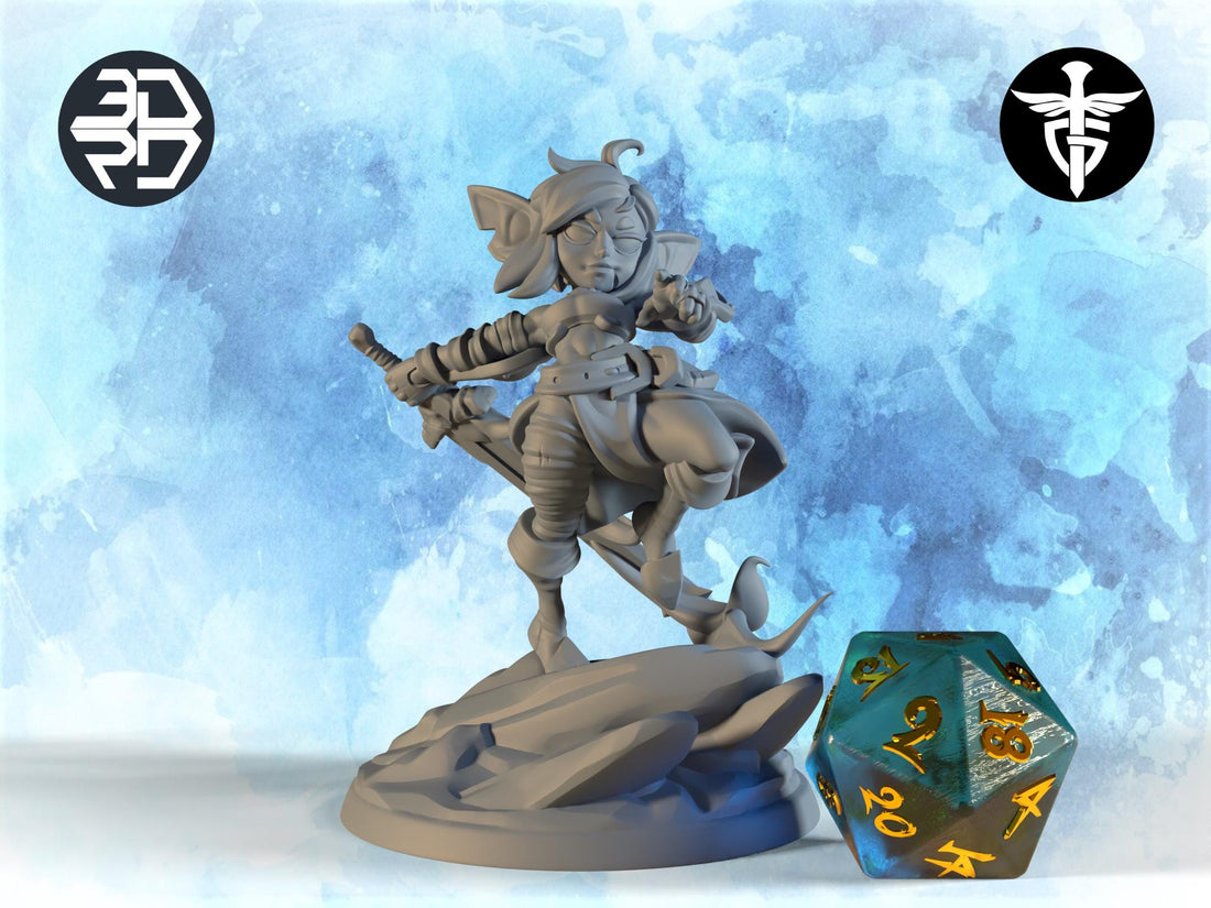 Female Goblin Hexblade Miniature, Pik | Twin Goddess Miniatures | Tabletop RPG Miniature | Roleplaying 3D Printed Fantasy Mini - 3DPrintDen