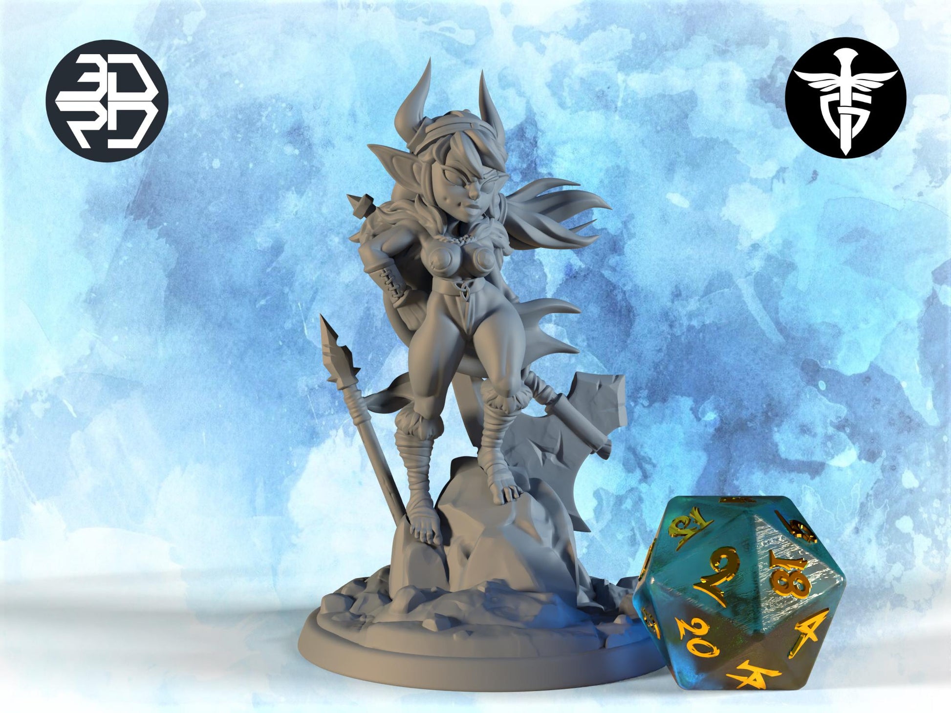 Female Goblin Barbarian Miniature | Twin Goddess Miniatures | Tabletop RPG Miniature | Roleplaying 3D Printed Fantasy Mini - 3DPrintDen