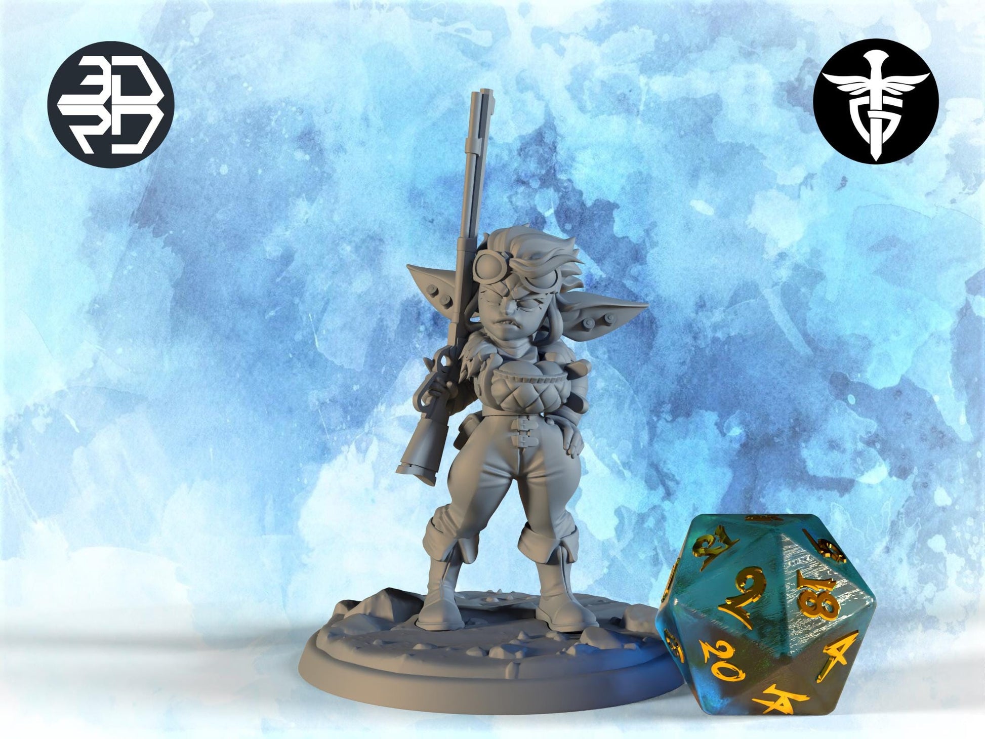 Female Goblin Gunner Miniature, Quinn | Twin Goddess Miniatures | Tabletop RPG Miniature | Roleplaying 3D Printed Fantasy Mini - 3DPrintDen