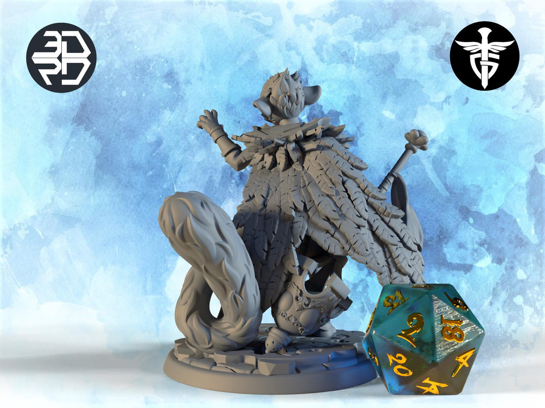 Female Tabaxi Cleric Miniature, Kizi | Twin Goddess Miniatures | Tabletop RPG Miniature | Roleplaying 3D Printed Fantasy Mini - 3DPrintDen