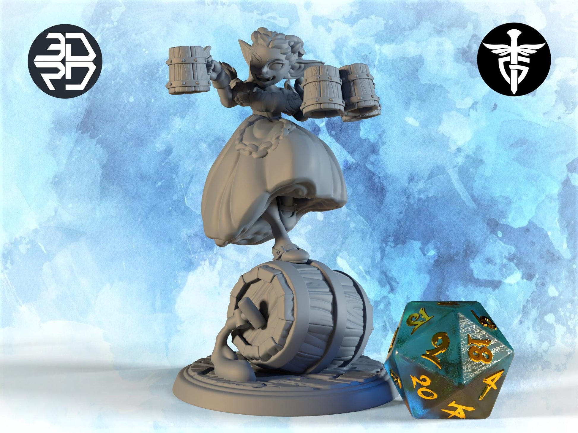Goblin Barmaid Miniature | Twin Goddess Miniatures | Tabletop RPG Miniature | Roleplaying 3D Printed Fantasy Mini - 3DPrintDen