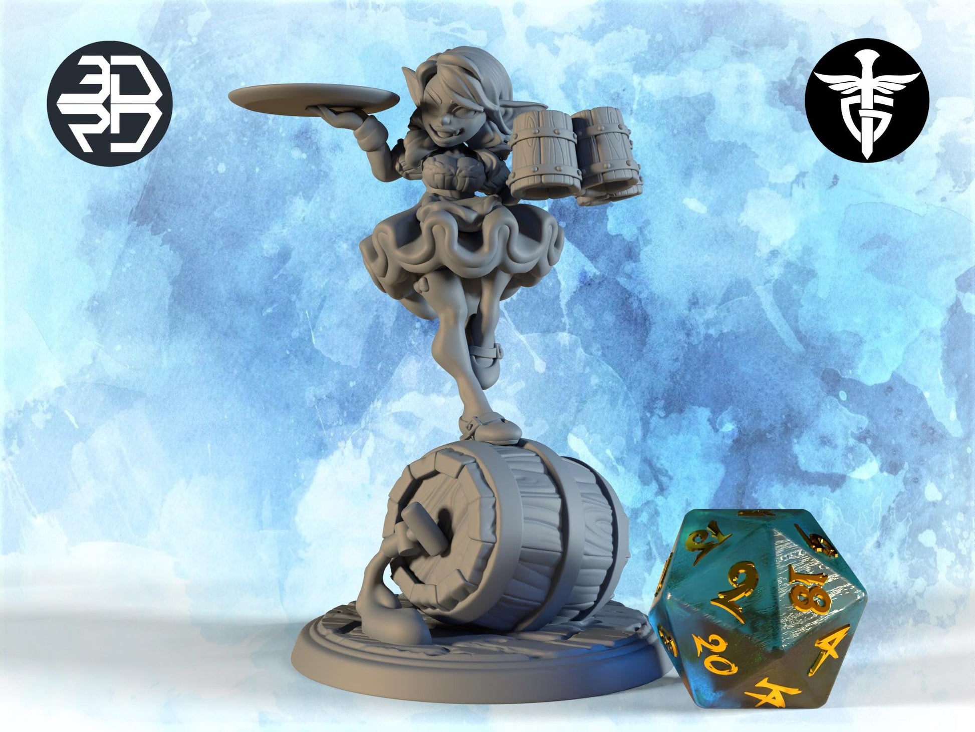 Goblin Barmaid Miniature | Twin Goddess Miniatures | Tabletop RPG Miniature | Roleplaying 3D Printed Fantasy Mini - 3DPrintDen