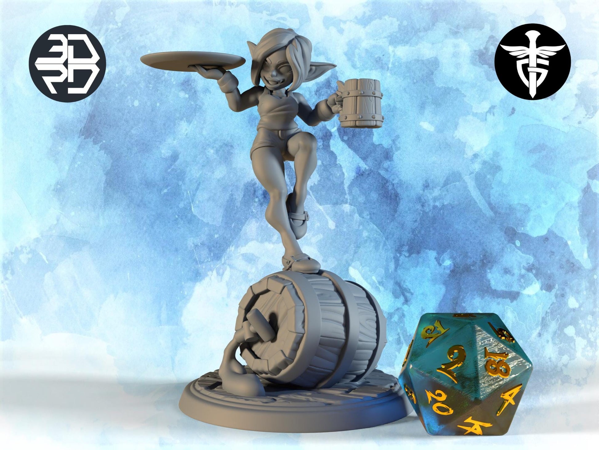 Goblin Barmaid Miniature | Twin Goddess Miniatures | Tabletop RPG Miniature | Roleplaying 3D Printed Fantasy Mini - 3DPrintDen