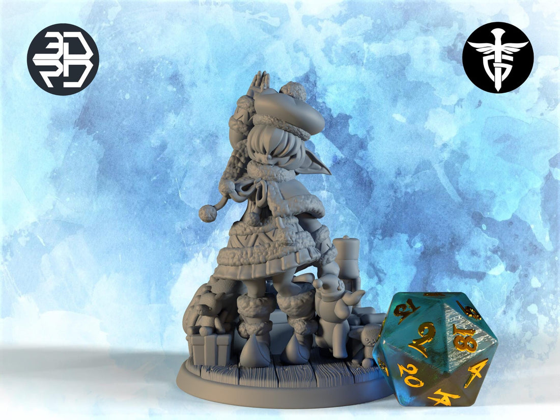Female Christmas Elf Miniature, Jelica | Twin Goddess Miniatures | Tabletop RPG Miniature | Roleplaying 3D Printed Fantasy Mini - 3DPrintDen