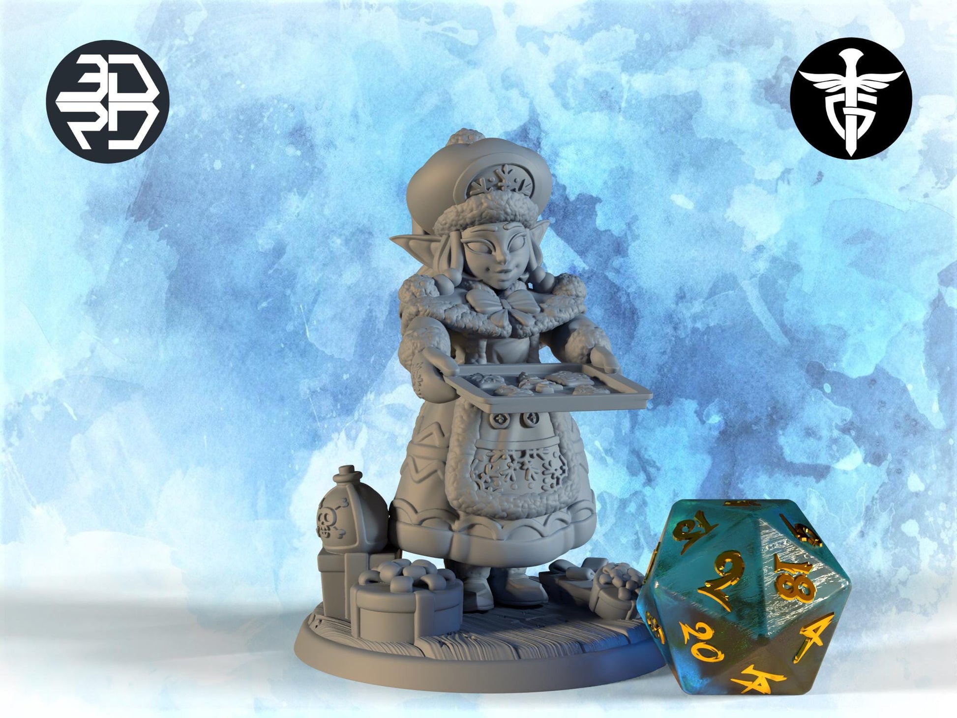Female Christmas Elf Miniature, Mrs Gobbs | Twin Goddess Miniatures | Tabletop RPG Miniature | Roleplaying 3D Printed Fantasy Mini - 3DPrintDen