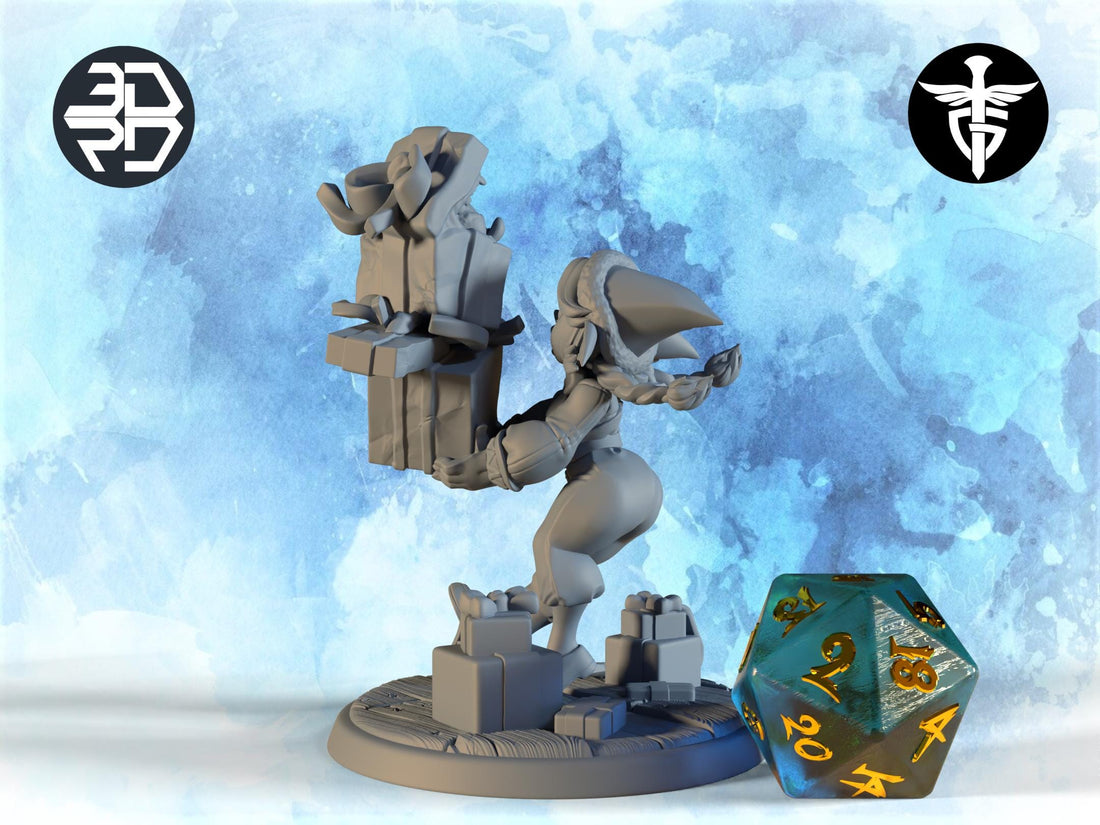 Female Christmas Elf Miniature, Unli | Twin Goddess Miniatures | Tabletop RPG Miniature | Roleplaying 3D Printed Fantasy Mini - 3DPrintDen
