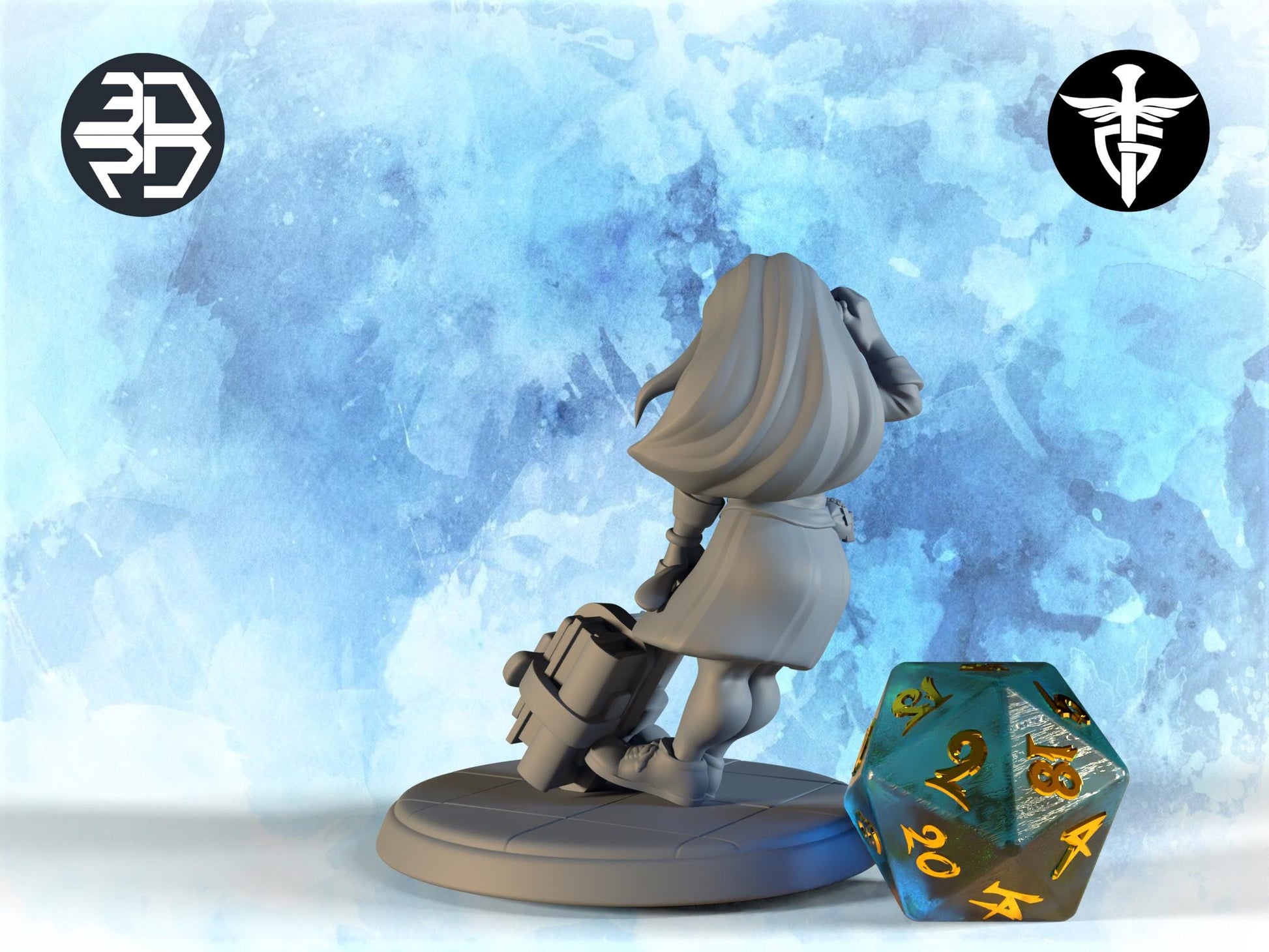 Female Gnome College Student Miniature | Twin Goddess Miniatures | Tabletop RPG Miniature | Roleplaying 3D Printed Fantasy Mini - 3DPrintDen